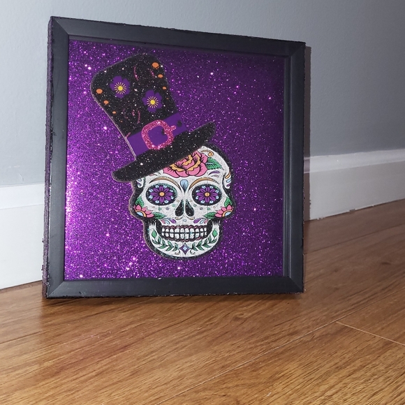 Purple Sugar Skull wall hanger - Picture 1 of 2